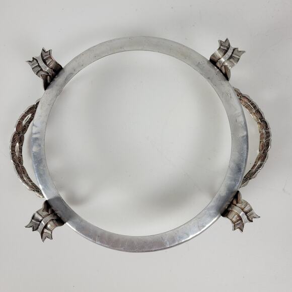 Vintage Rodney Kent Divided Glass Dish Hand Wrought Aluminum Floral Tulip Cover - Picture 9 of 16